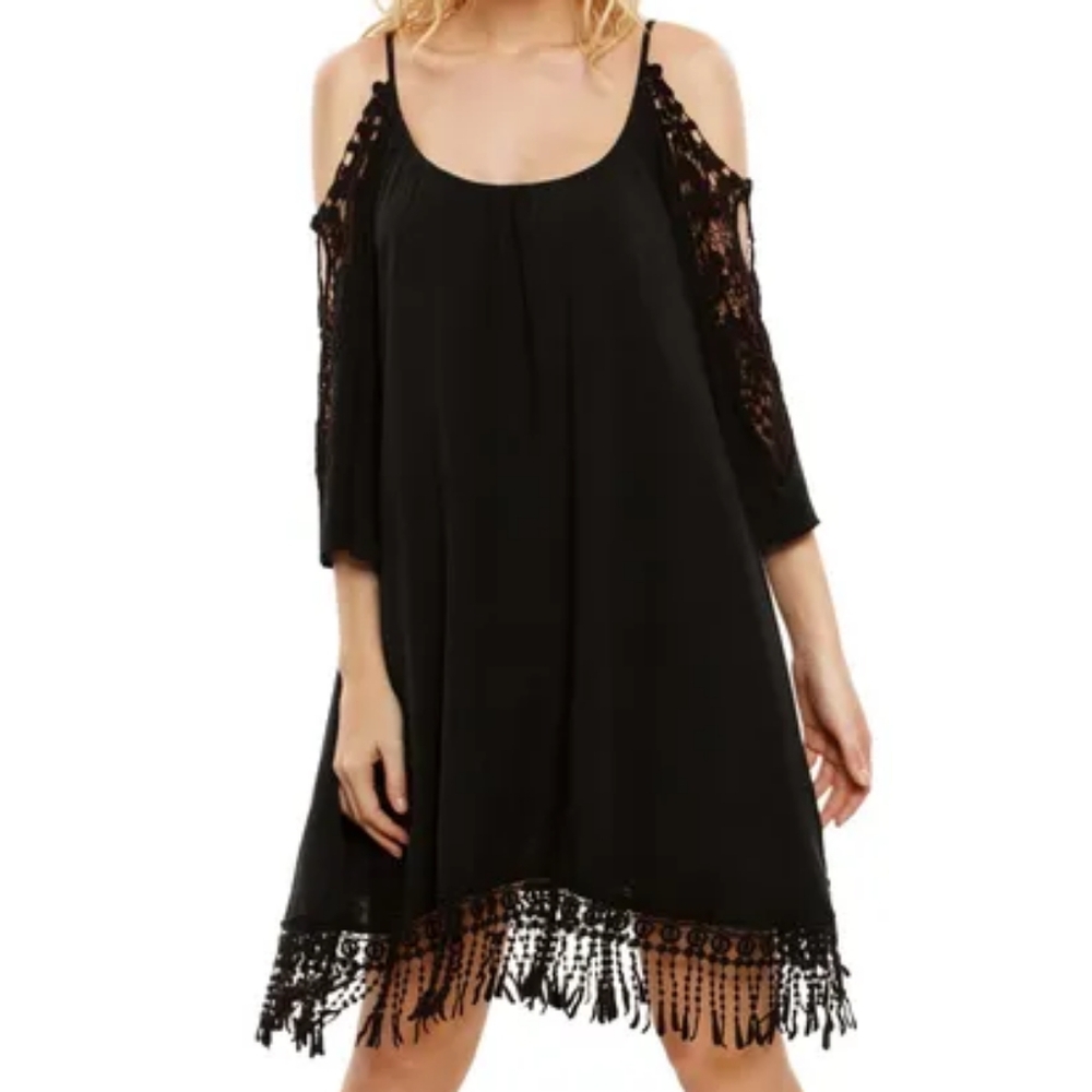 Cato Est. 1946 Black Cold Shoulder Lace Crochet Flowy Dress Size Large